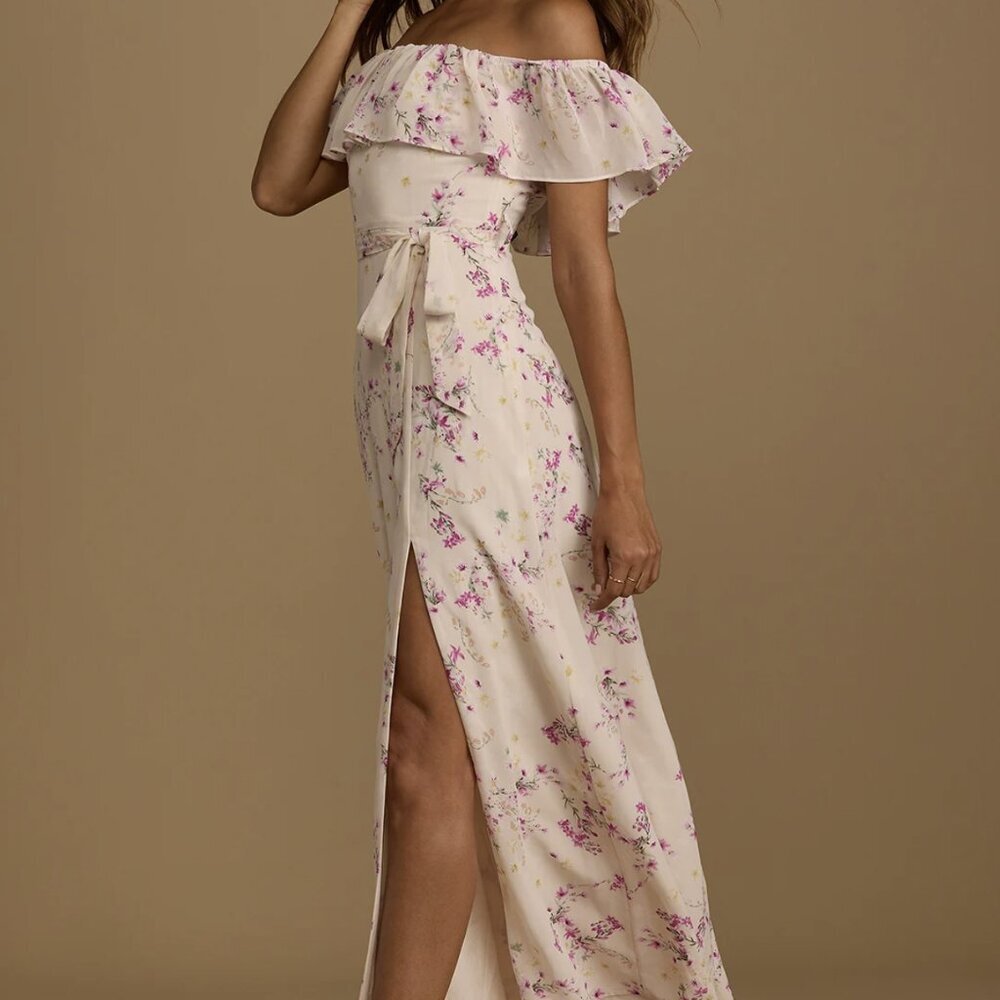NWT Lulus Amazing Moment Light Pink Floral Print Off-the-Shoulder Dress (size S) - Picture 3 of 6